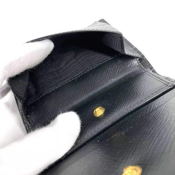 PRADA 1MV204 Logo pattern Compact wallet Folded wallet Leather Black/White - Picture 5 of 11